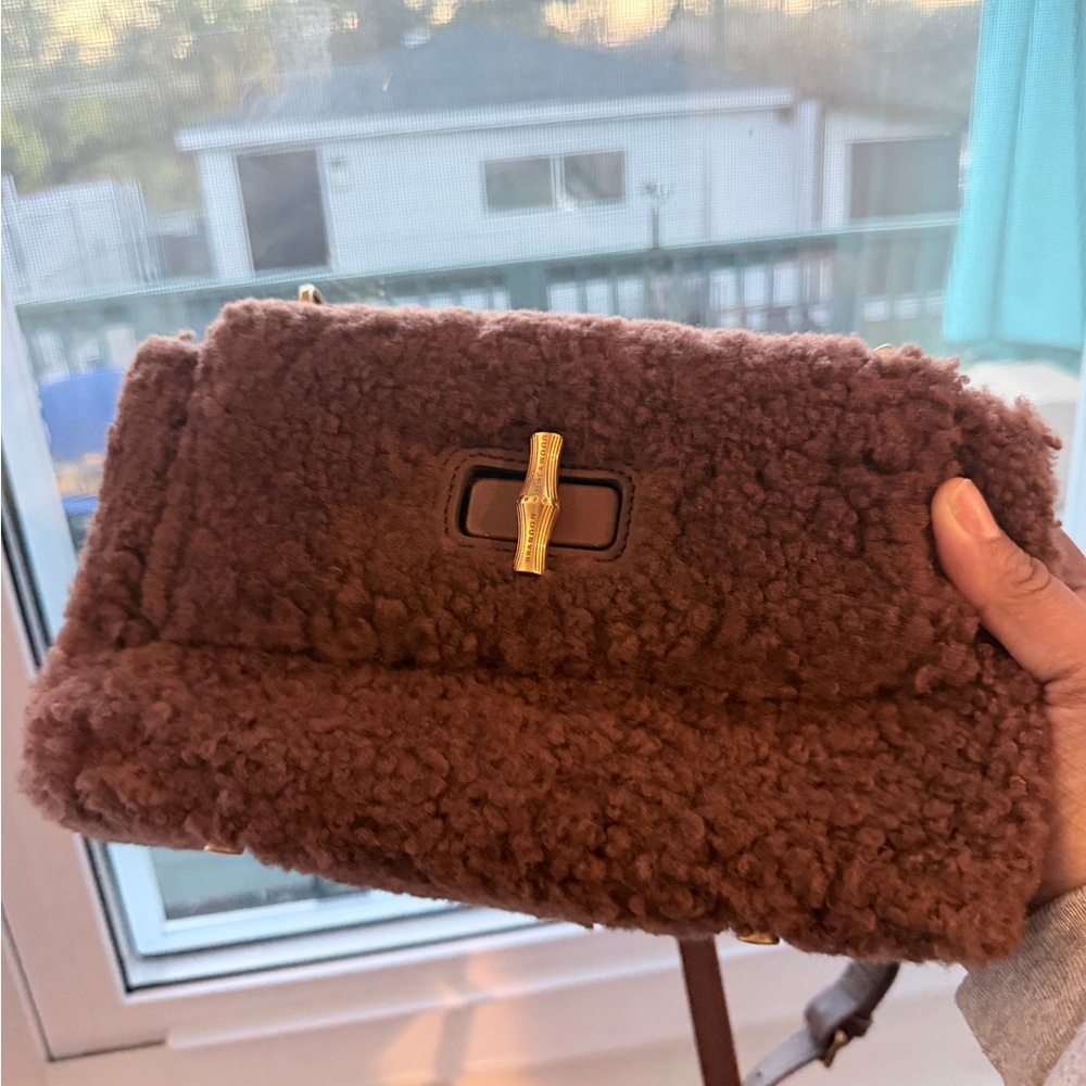 Brandon Blackwood Chocolate Shearling Shoulder Bag